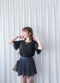 Navy Floral 細百褶小波浪裙擺裙褲, Skirt/ SK8612