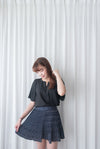 Navy Floral 細百褶小波浪裙擺裙褲, Skirt/ SK8612
