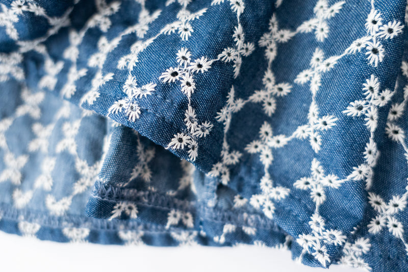 [限量現貨回歸] Cotton Flower 牛仔色橡筋腰花紋三層傘裙, Skirt/ SK8617