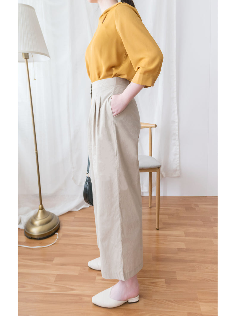 Mustard Twist 芥末黃開領扭紋帶雪紡上衣, Blouse/ BU8838