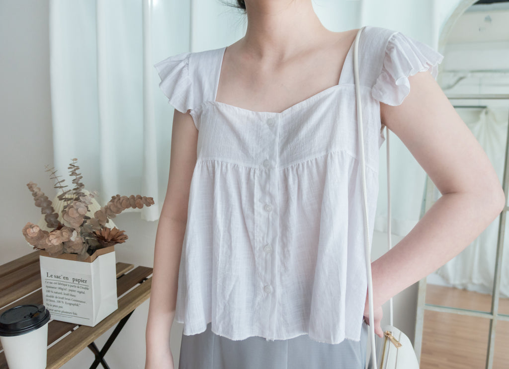 Ruffle 方領小袖高腰線, Blouse/ BU8831 (white sold out)