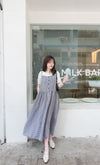 Check 飄逸格子假修腰口袋吊帶裙, Dress/ DS9102
