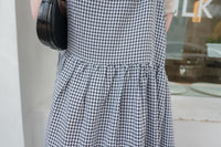 Check 飄逸格子假修腰口袋吊帶裙, Dress/ DS9102