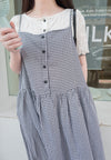 Check 飄逸格子假修腰口袋吊帶裙, Dress/ DS9102