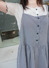 Check 飄逸格子假修腰口袋吊帶裙, Dress/ DS9102