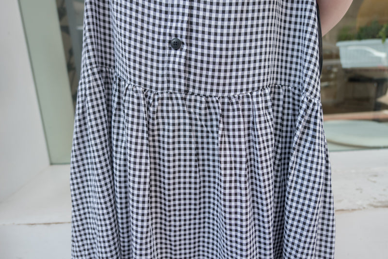 Check 飄逸格子假修腰口袋吊帶裙, Dress/ DS9102