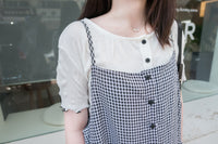 Check 飄逸格子假修腰口袋吊帶裙, Dress/ DS9102