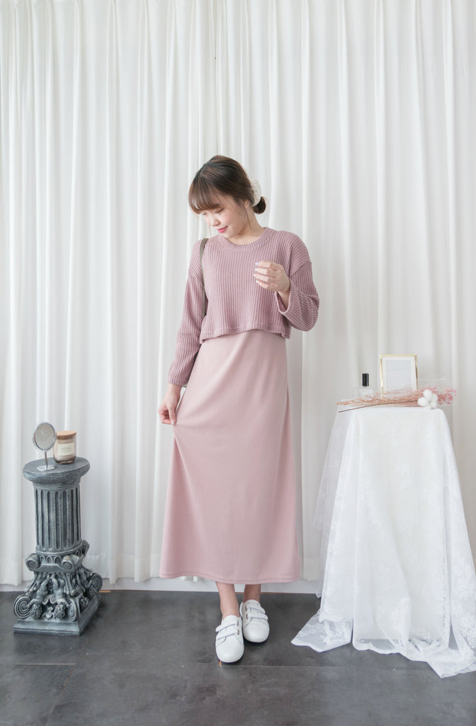 Cherish Knit 粉色短針織背心裙兩件套, SET/ DS9109