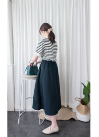 [超熱賣款式 限時加開訂貨✨］Navy Belt 方釦腰帶後橡筋傘形半身裙, Skirt/ SK8636