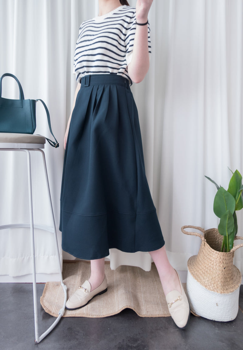 [超熱賣款式 限時加開訂貨✨］Navy Belt 方釦腰帶後橡筋傘形半身裙, Skirt/ SK8636