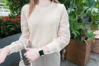 Lace Sleeve 杏色點點雙層手袖花花衣邊, Knit Top/ TP8800