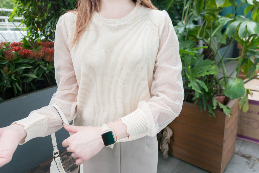 Lace Sleeve 杏色點點雙層手袖花花衣邊, Knit Top/ TP8800