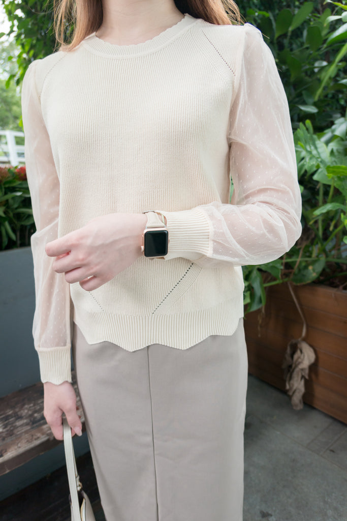 Lace Sleeve 杏色點點雙層手袖花花衣邊, Knit Top/ TP8800