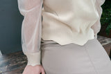 Lace Sleeve 杏色點點雙層手袖花花衣邊, Knit Top/ TP8800