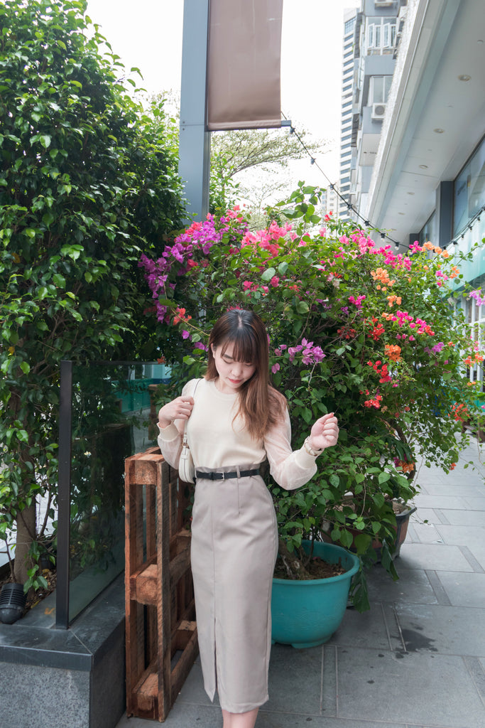 Lace Sleeve 杏色點點雙層手袖花花衣邊, Knit Top/ TP8800