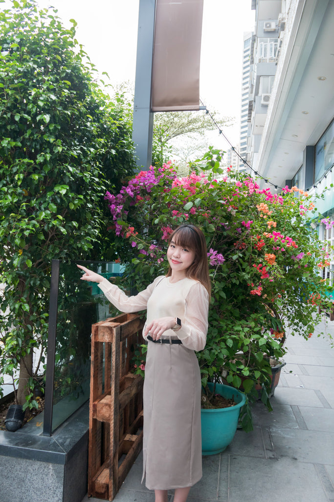 Lace Sleeve 杏色點點雙層手袖花花衣邊, Knit Top/ TP8800