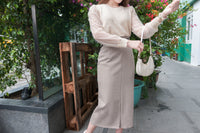 Lace Sleeve 杏色點點雙層手袖花花衣邊, Knit Top/ TP8800