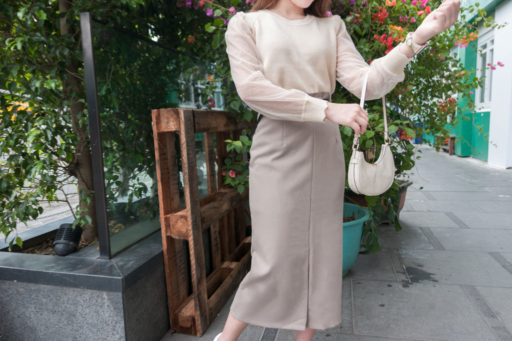 Lace Sleeve 杏色點點雙層手袖花花衣邊, Knit Top/ TP8800