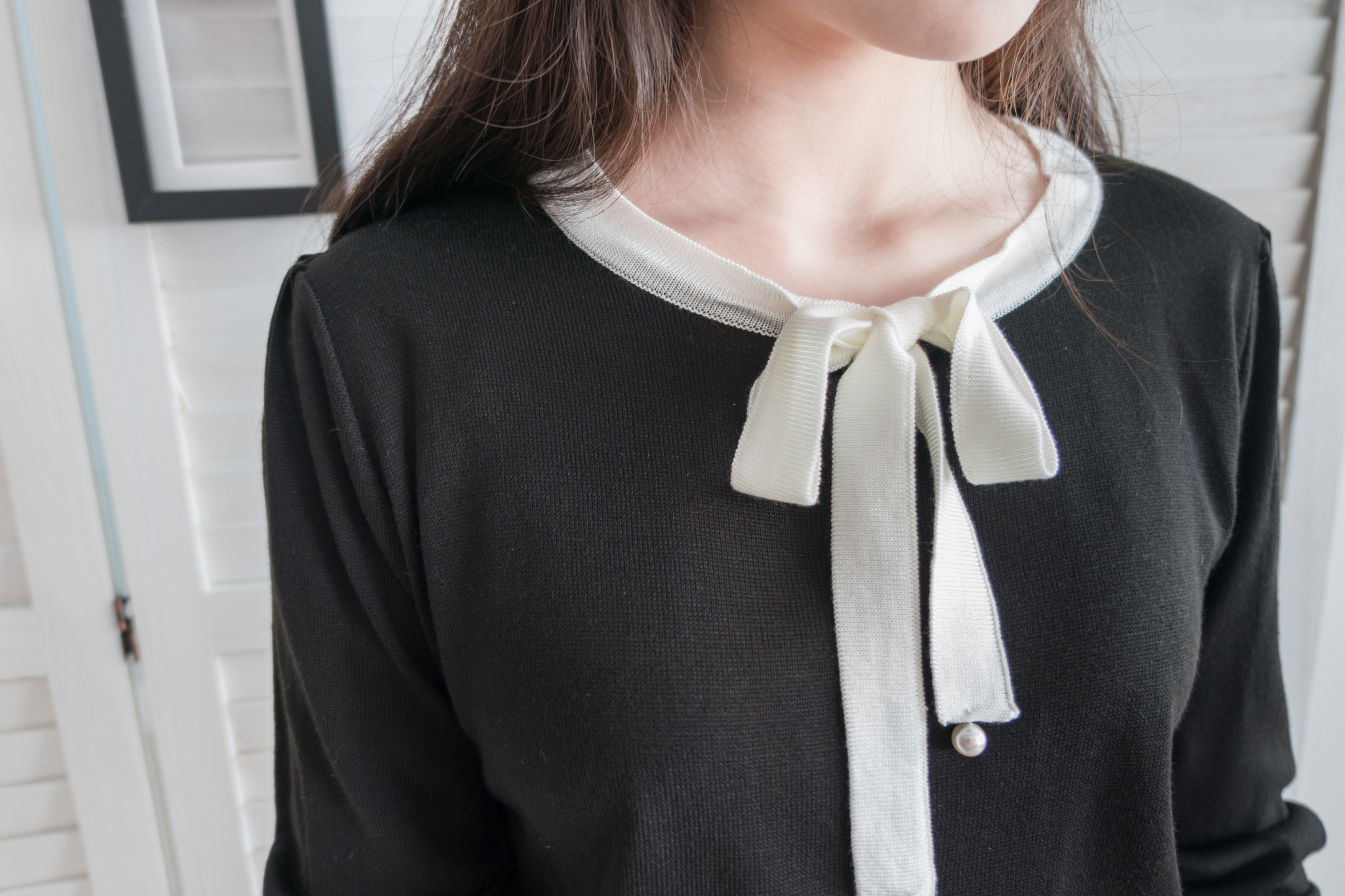 V Ribbon V形蝴蝶領口邊線薄線衫, Knit Top/ TP8785