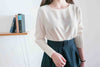 【現貨限量回歸 GreyishBlue/White】Pleated Sleeve 簡約雪紡漸細百褶手袖, Blouse/ BU8856