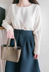 【現貨限量回歸 GreyishBlue/White】Pleated Sleeve 簡約雪紡漸細百褶手袖, Blouse/ BU8856