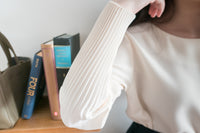 【現貨限量回歸 GreyishBlue/White】Pleated Sleeve 簡約雪紡漸細百褶手袖, Blouse/ BU8856