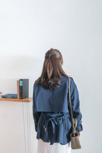 Navy 深藍單排鈕中短款風衣, Jacket/ JK8094