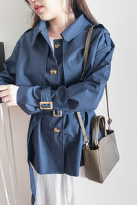 Navy 深藍單排鈕中短款風衣, Jacket/ JK8094