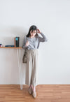 【現貨限量回歸 GreyishBlue/White】Pleated Sleeve 簡約雪紡漸細百褶手袖, Blouse/ BU8856