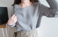 【現貨限量回歸 GreyishBlue/White】Pleated Sleeve 簡約雪紡漸細百褶手袖, Blouse/ BU8856