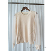 Lace Sleeve 杏色點點雙層手袖花花衣邊, Knit Top/ TP8800
