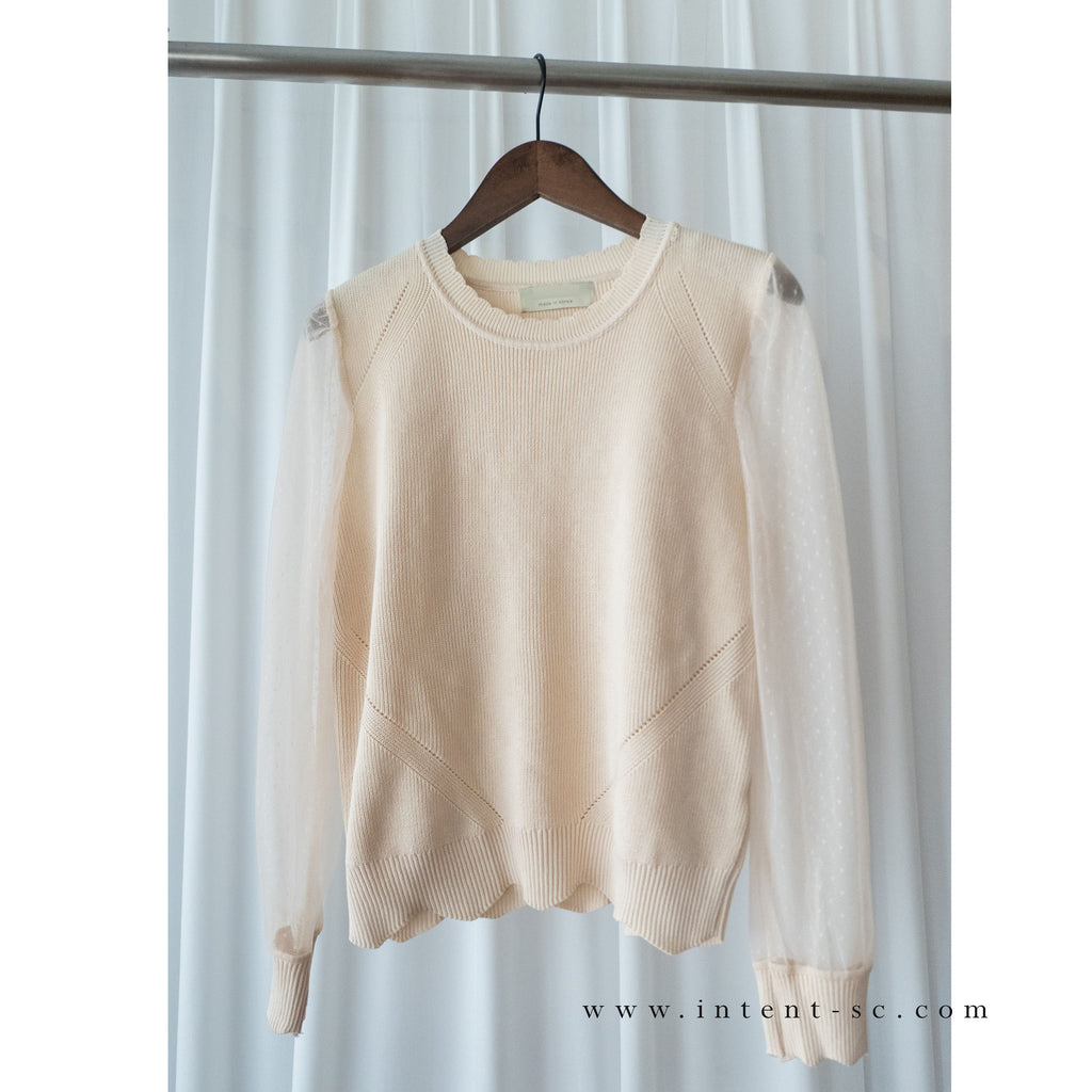 Lace Sleeve 杏色點點雙層手袖花花衣邊, Knit Top/ TP8800
