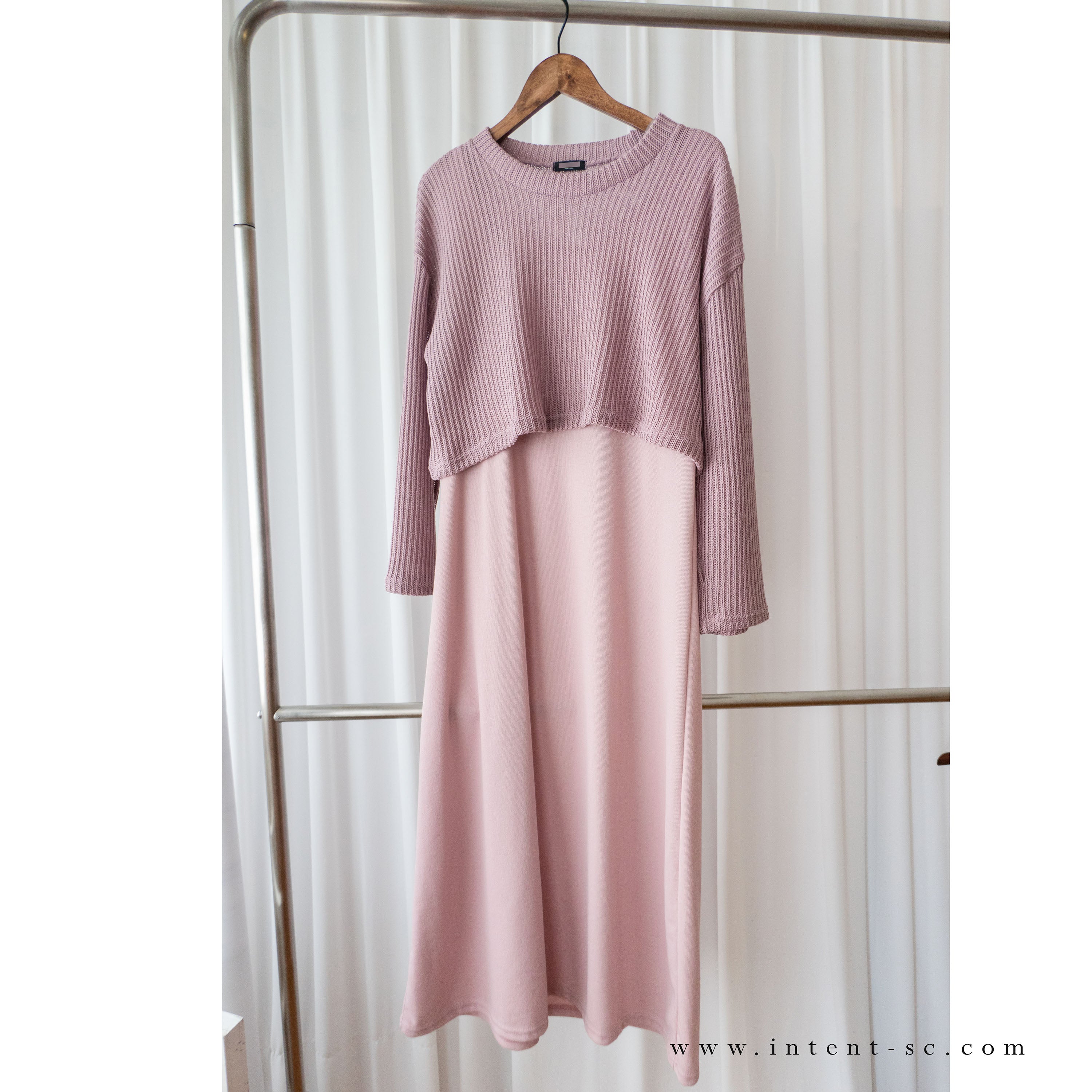 Cherish Knit 粉色短針織背心裙兩件套, SET/ DS9109