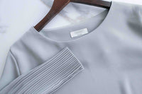 【現貨限量回歸 GreyishBlue/White】Pleated Sleeve 簡約雪紡漸細百褶手袖, Blouse/ BU8856