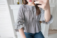 Secret Check 皺條紋暗格橡筋修腰, Blouse/ BU8872 (black sold out)