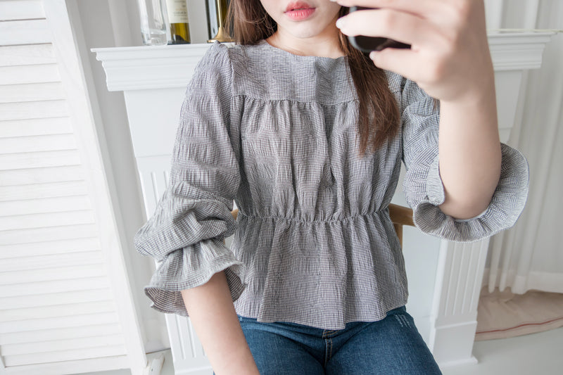 Secret Check 皺條紋暗格橡筋修腰, Blouse/ BU8872 (black sold out)