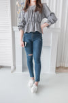 Secret Check 皺條紋暗格橡筋修腰, Blouse/ BU8872 (black sold out)
