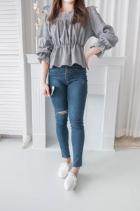 Secret Check 皺條紋暗格橡筋修腰, Blouse/ BU8872 (black sold out)