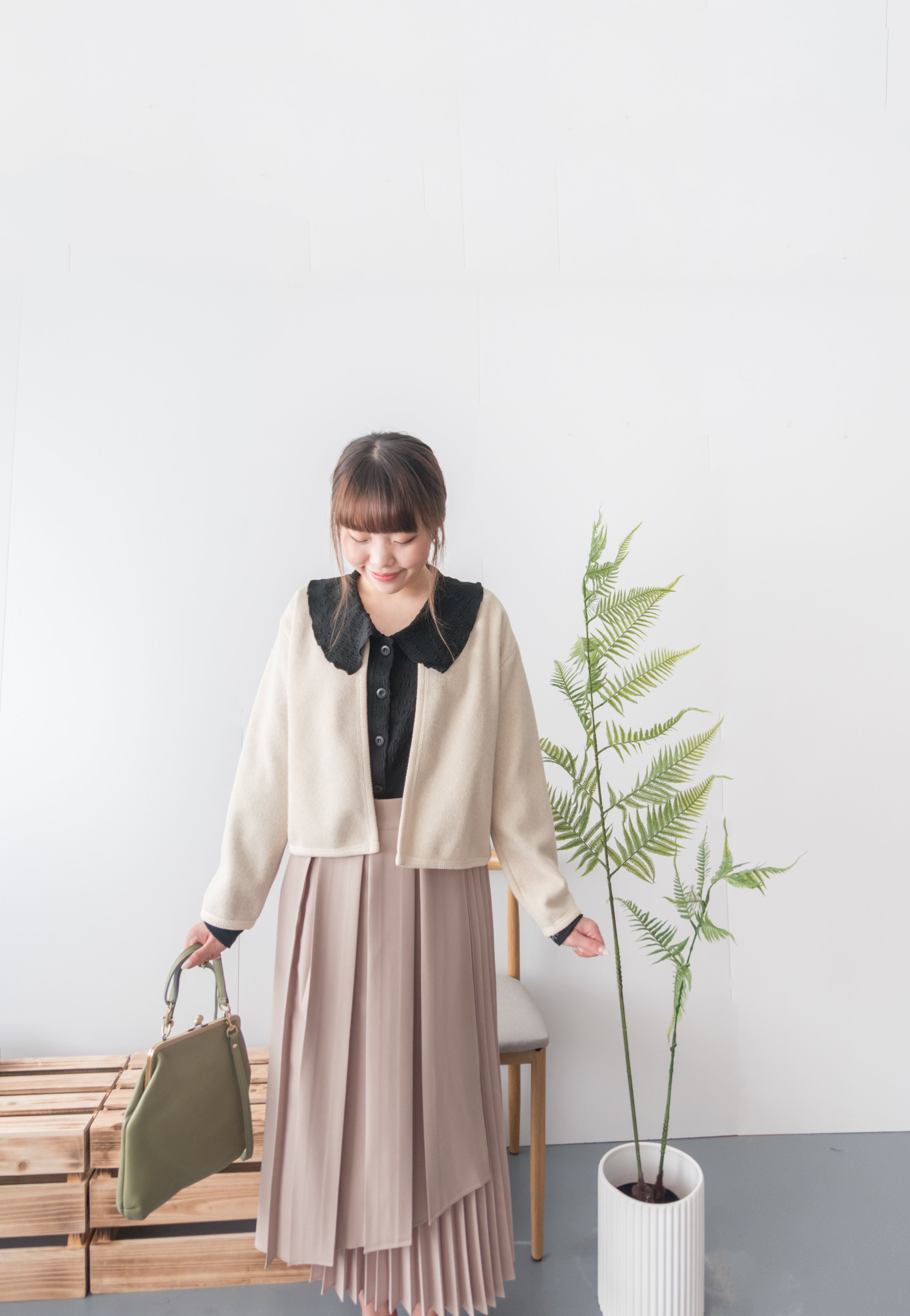 Spliced Pleated 雙色拼百褶口袋半身裙, Skirt/ SK8657 (深淺杏 Beige sold out)