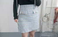 Tweed 裝飾珍珠口袋織紋十字線, Skirt/ SK8652