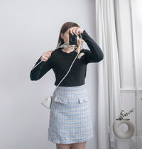 Tweed 裝飾珍珠口袋織紋十字線, Skirt/ SK8652