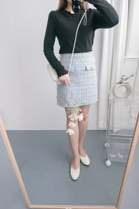 Tweed 裝飾珍珠口袋織紋十字線, Skirt/ SK8652