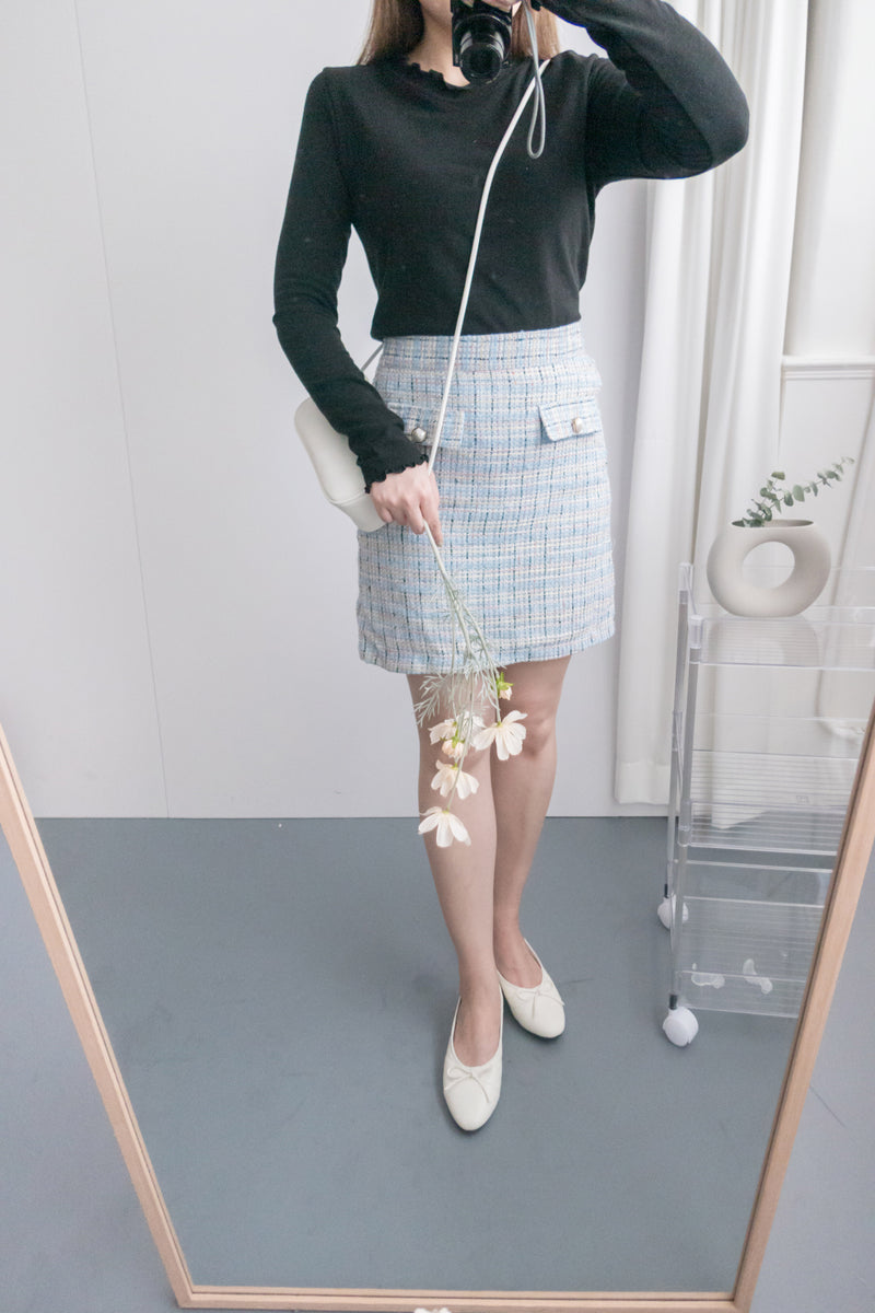 Tweed 裝飾珍珠口袋織紋十字線, Skirt/ SK8652
