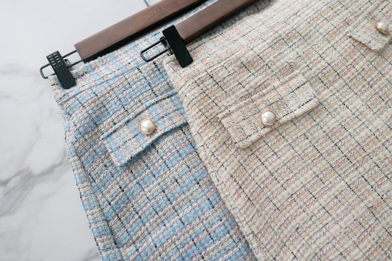 Tweed 裝飾珍珠口袋織紋十字線, Skirt/ SK8652