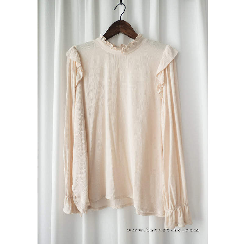 【訂造中獨家款 限量發售 】Ruffle 淺杏色小寬花邊企領, Blouse/ BU8875 （Pre-order)