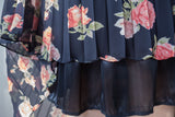 Passionate Rose 深藍色玫瑰印花層次感百褶裙, Skirt/ SK8349