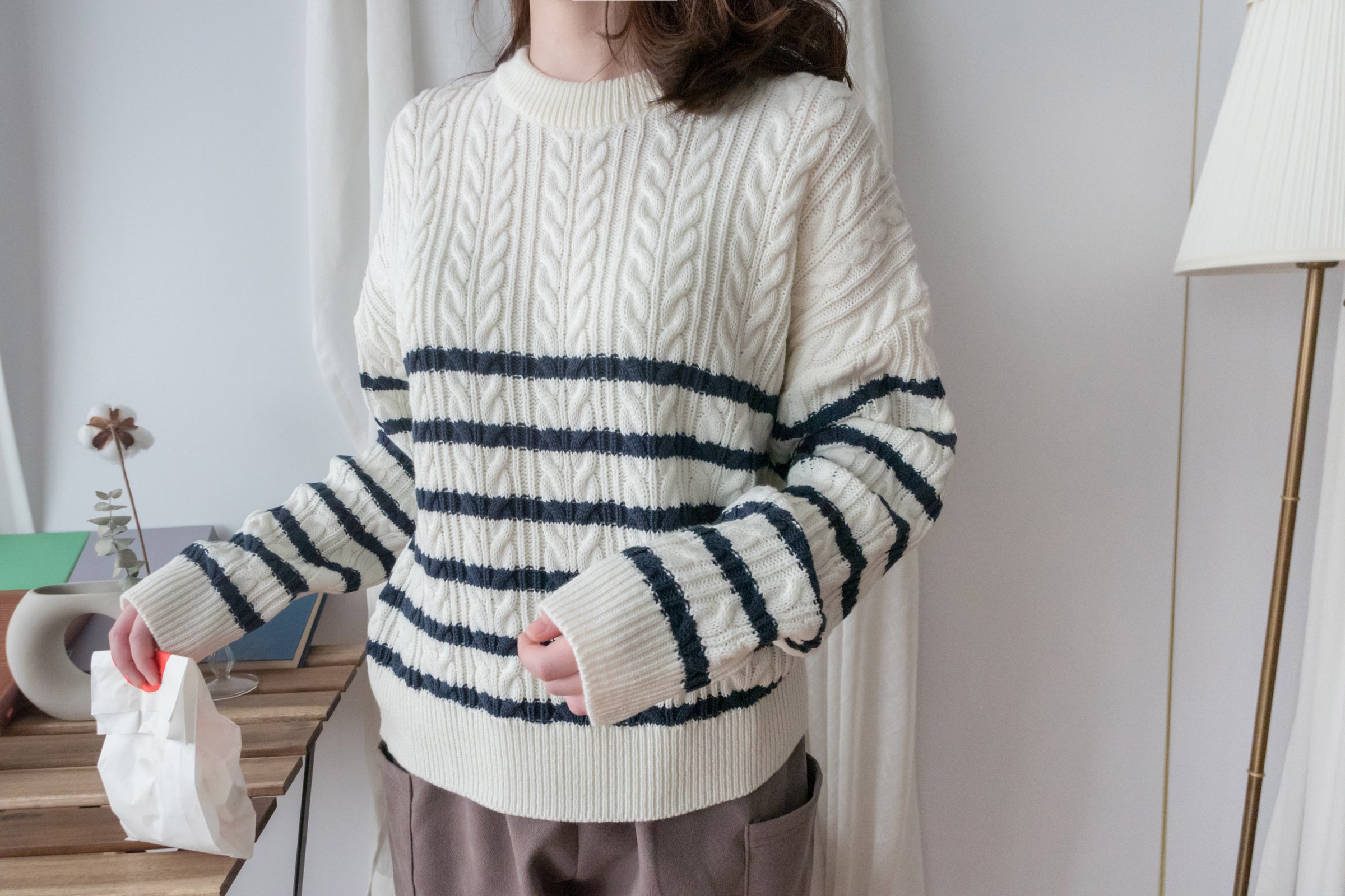 Cable Knit 麻花彈性條紋針織, Knit/ KT8173