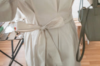 Light Beige 淺杏車褶修腰淑女連身裙, Dress/ DS9166