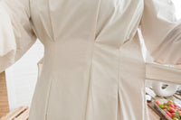 Light Beige 淺杏車褶修腰淑女連身裙, Dress/ DS9166