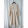 Light Beige 淺杏車褶修腰淑女連身裙, Dress/ DS9166